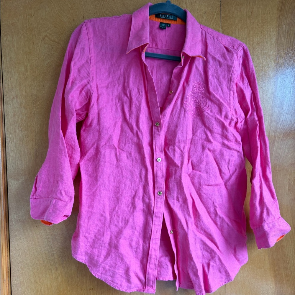 Ralph Lauren 100% Linen Bright Pink Button-Up
